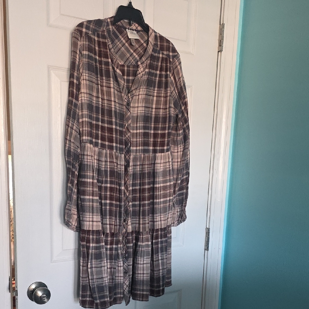 Knox Rose Plaid Button-Front Dress - Brown & Cream